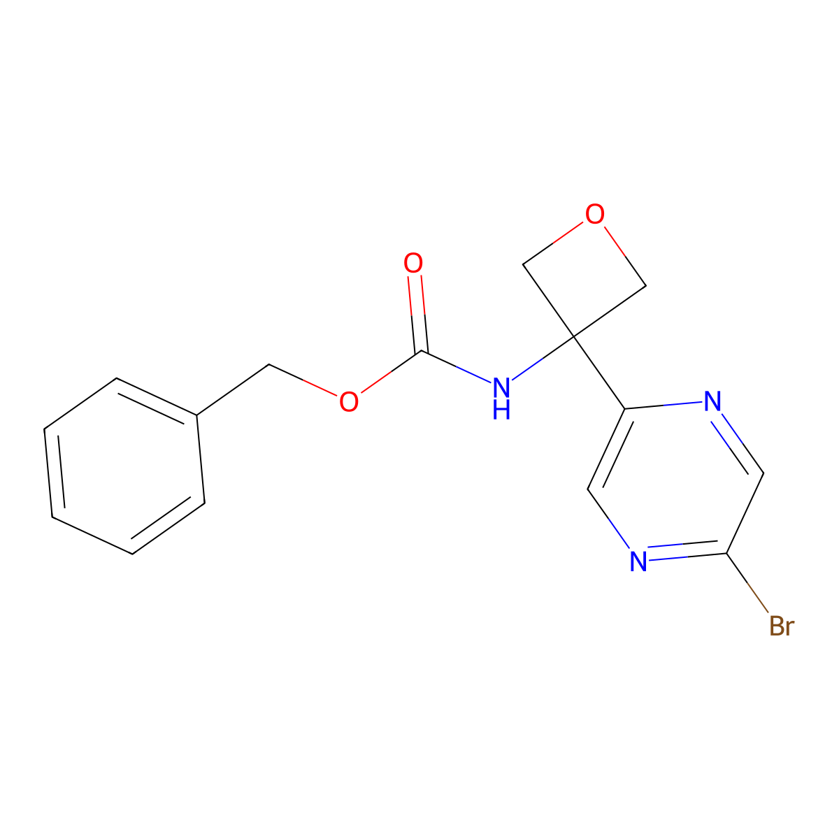 benzyl N-[3-(5-bromopyrazin-2-yl)oxetan-3-yl]carbamate molecular structure, CAS 2680786-38-1