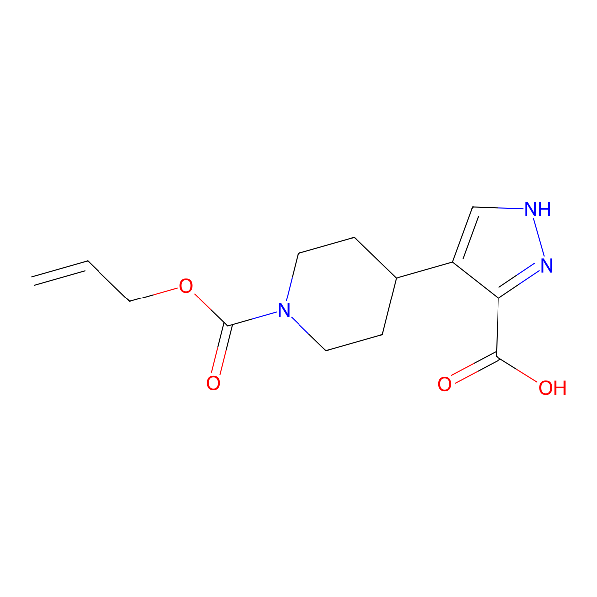 4-{1-[(prop-2-en-1-yloxy)carbonyl]piperidin-4-yl}-1H-pyrazole-3-carboxylic acid molecular structure, CAS 2680786-39-2