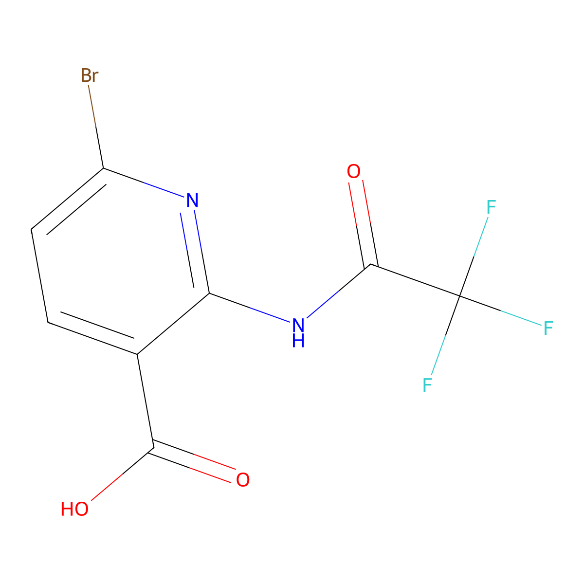 6-Bromo-2-(2,2,2-trifluoroacetamido)pyridine-3-carboxylic acid molecular structure, CAS 2680786-48-3