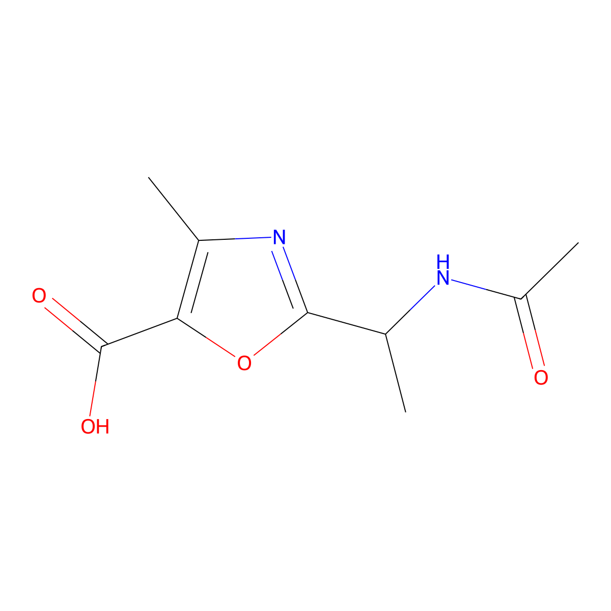 2-(1-Acetamidoethyl)-4-methyl-1,3-oxazole-5-carboxylic acid molecular structure, CAS 2680786-50-7
