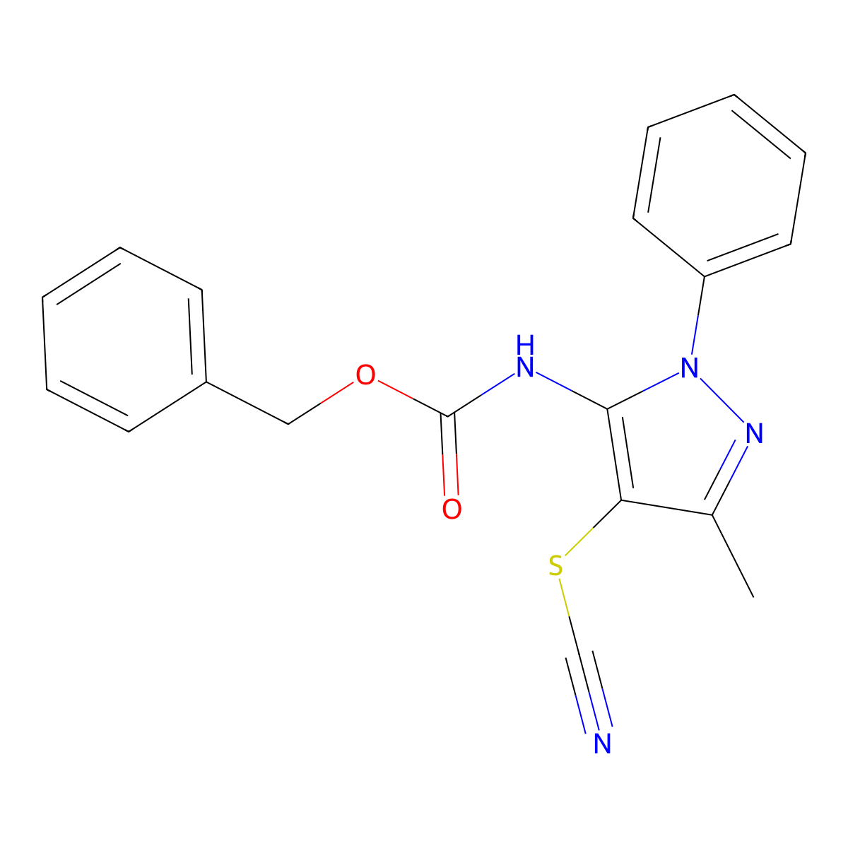 benzyl N-[4-(cyanosulfanyl)-3-methyl-1-phenyl-1H-pyrazol-5-yl]carbamate molecular structure, CAS 2680786-56-3