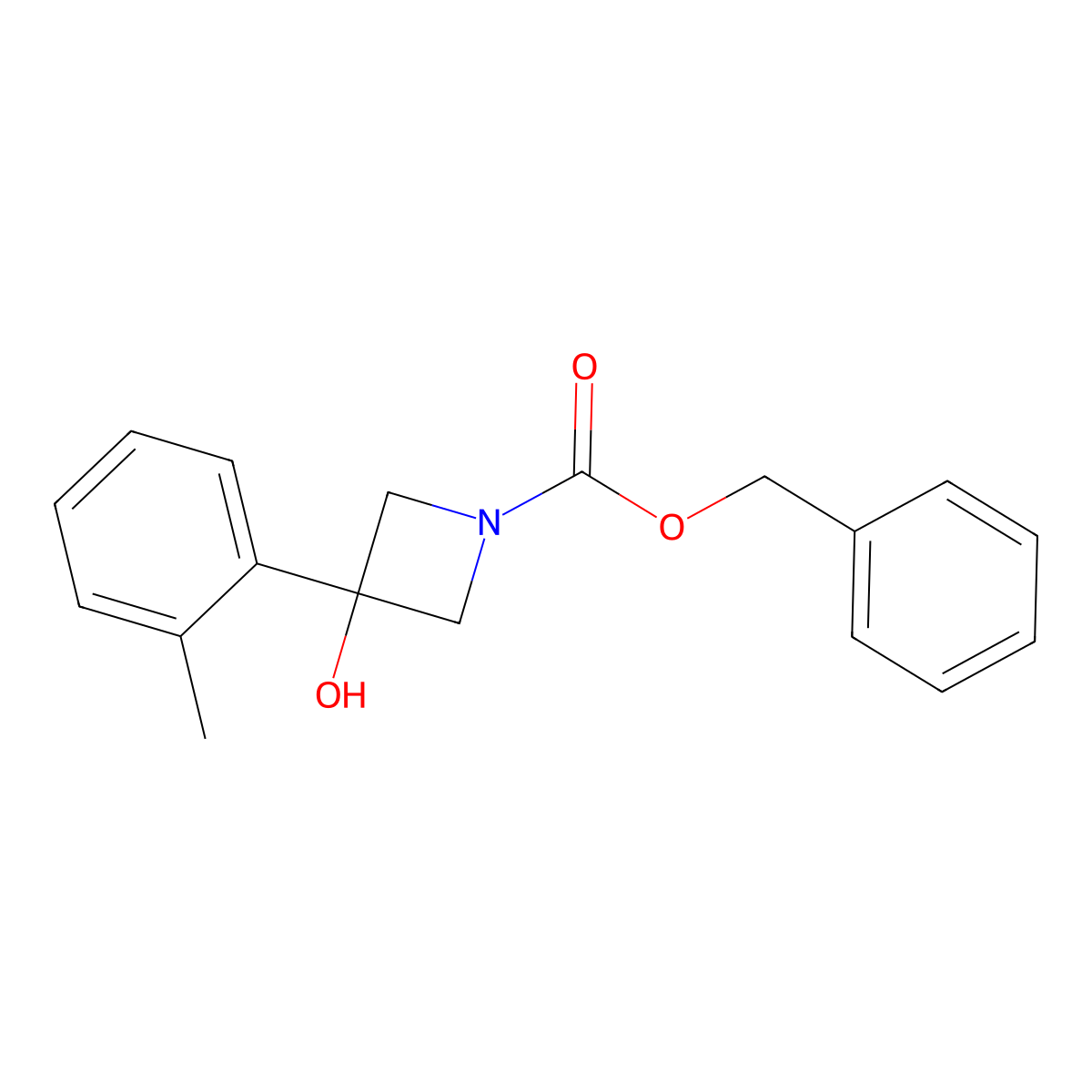 Benzyl 3-hydroxy-3-(2-methylphenyl)azetidine-1-carboxylate molecular structure, CAS 2680786-60-9