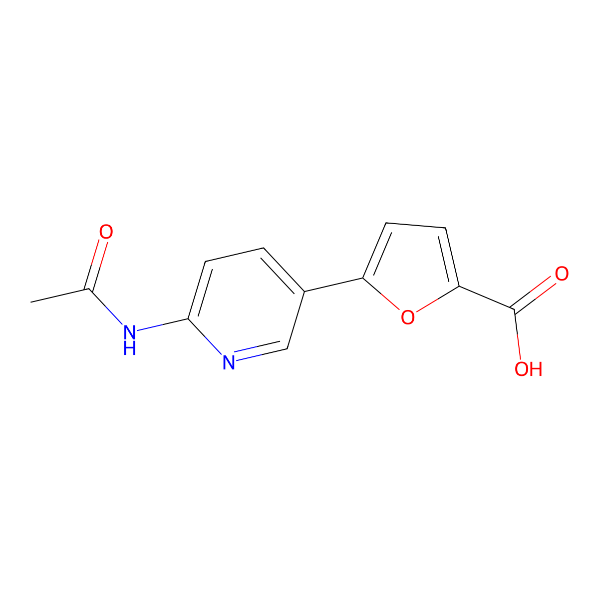 5-(6-Acetamidopyridin-3-yl)furan-2-carboxylic acid molecular structure, CAS 2680786-62-1