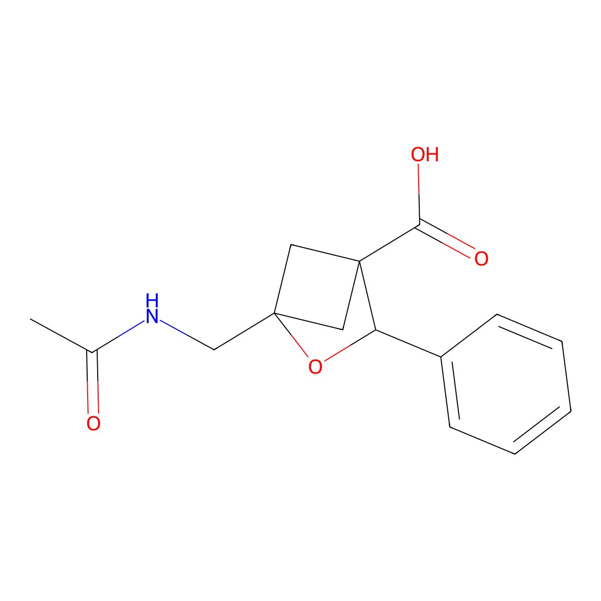 1-(Acetamidomethyl)-3-phenyl-2-oxabicyclo[2.1.1]hexane-4-carboxylic acid molecular structure, CAS 2680786-73-4