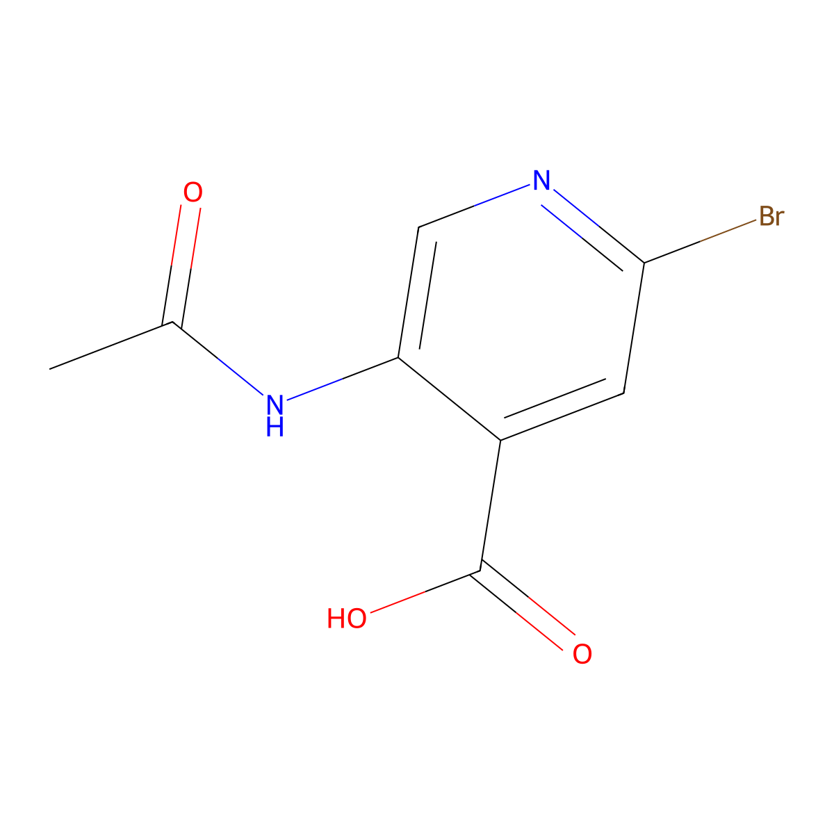 2-Bromo-5-acetamidopyridine-4-carboxylic acid molecular structure, CAS 2680786-80-3