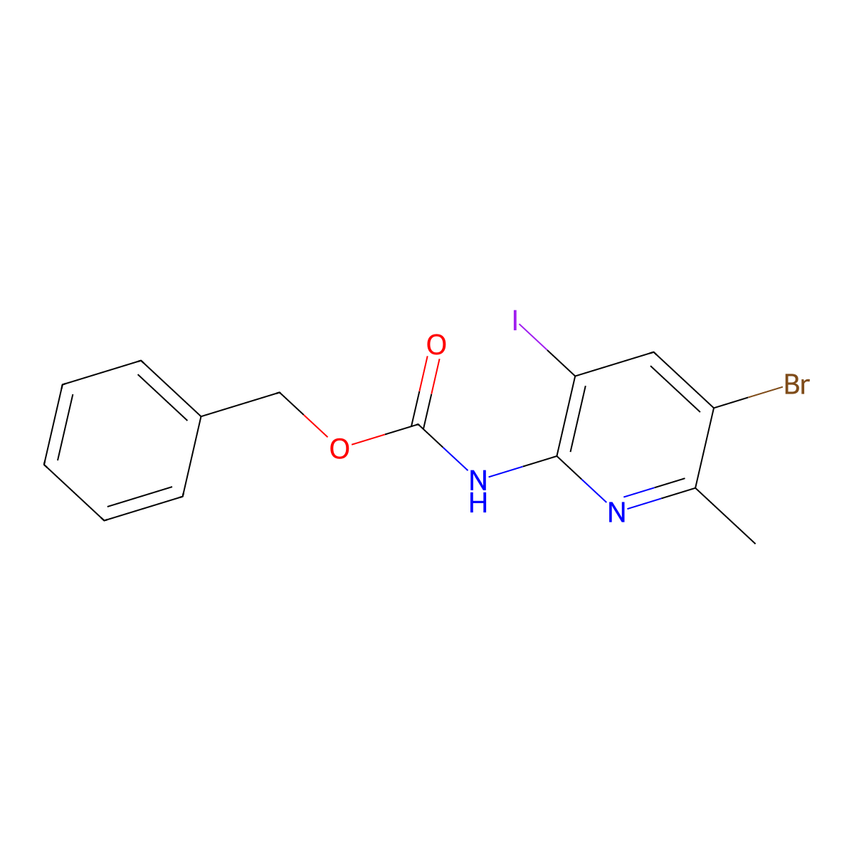 benzyl N-(5-bromo-3-iodo-6-methylpyridin-2-yl)carbamate molecular structure, CAS 2680786-83-6