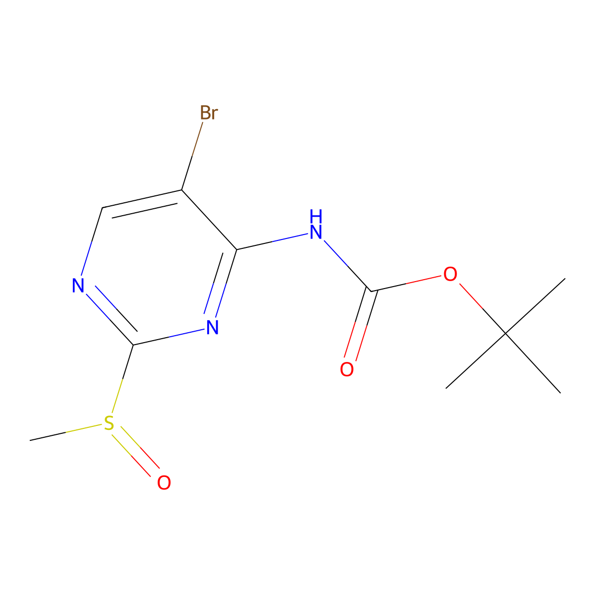 tert-butyl N-(5-bromo-2-methanesulfinylpyrimidin-4-yl)carbamate molecular structure, CAS 2680786-93-8