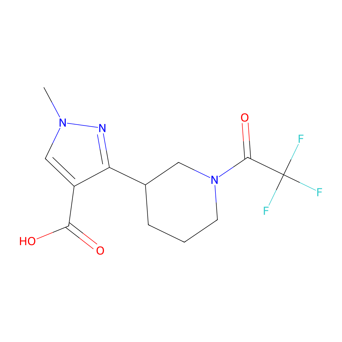 1-methyl-3-[1-(2,2,2-trifluoroacetyl)piperidin-3-yl]-1H-pyrazole-4-carboxylic acid molecular structure, CAS 2680786-94-9