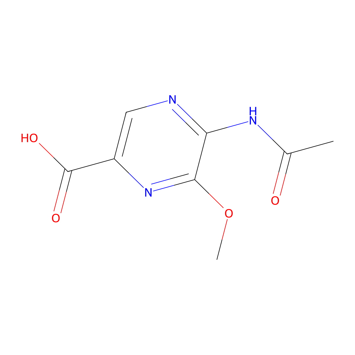 5-Acetamido-6-methoxypyrazine-2-carboxylic acid molecular structure, CAS 2680787-20-4