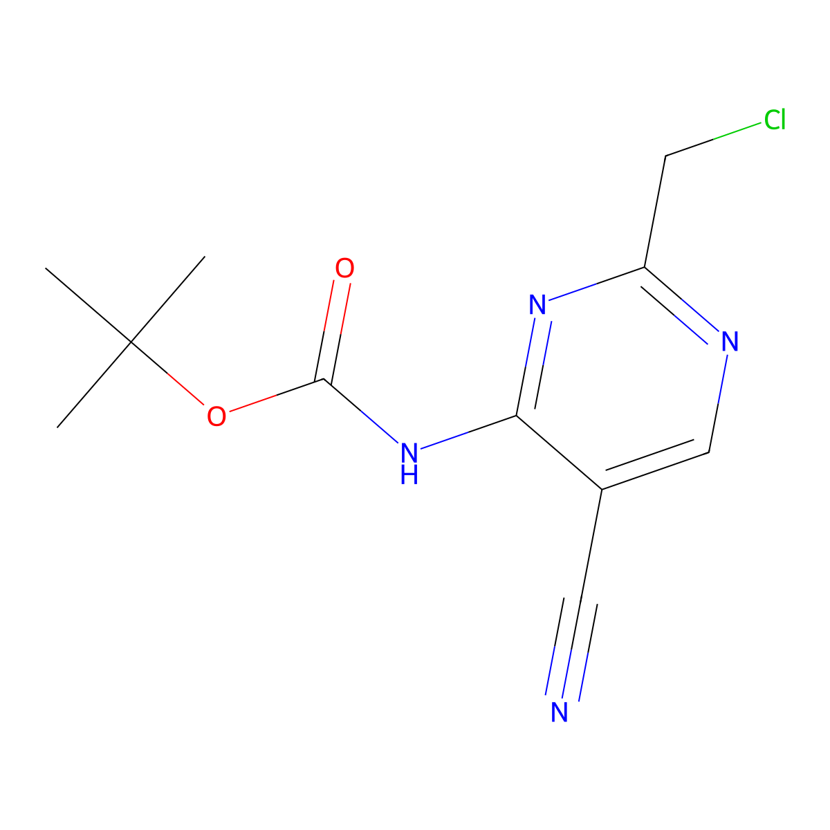 tert-butyl N-[2-(chloromethyl)-5-cyanopyrimidin-4-yl]carbamate molecular structure, CAS 2680787-22-6