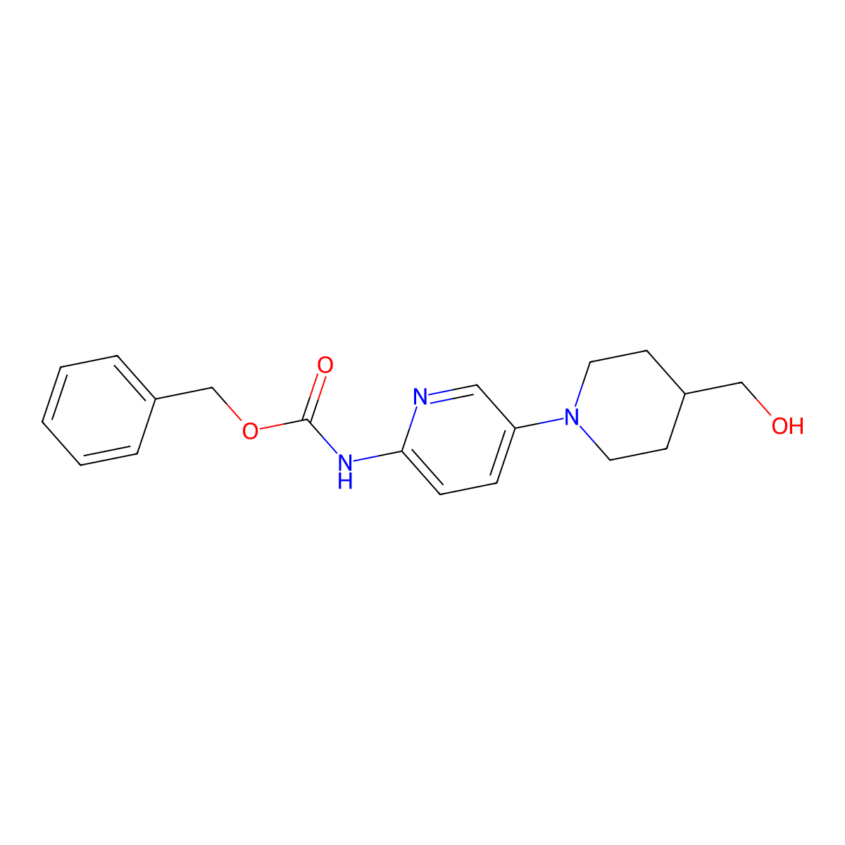 benzyl N-{5-[4-(hydroxymethyl)piperidin-1-yl]pyridin-2-yl}carbamate molecular structure, CAS 2680787-23-7