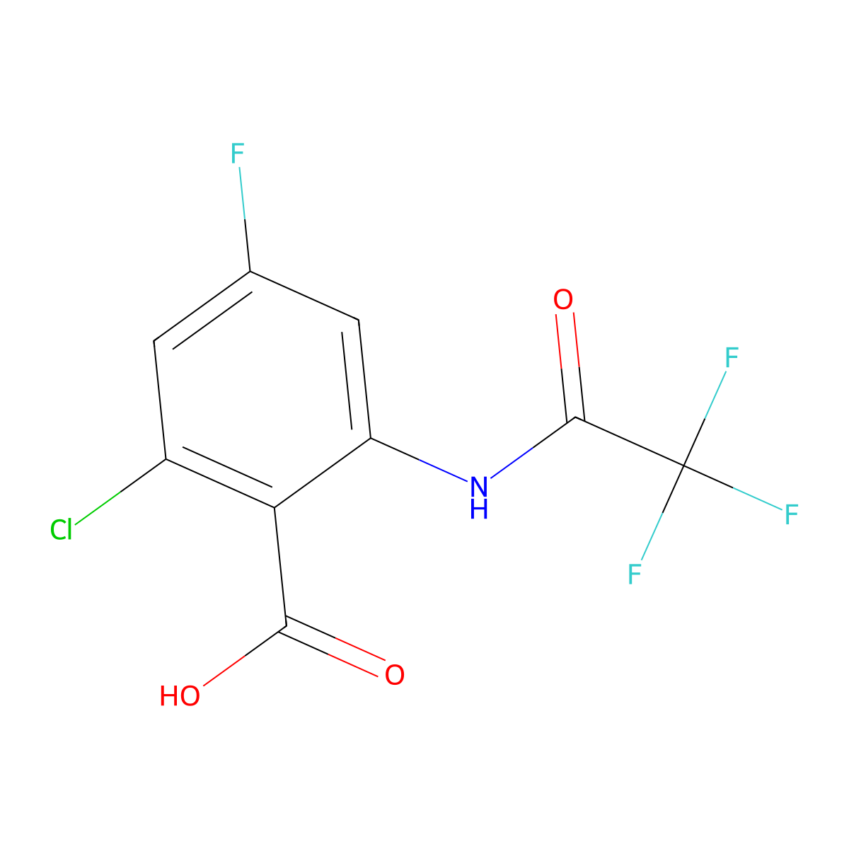2-Chloro-4-fluoro-6-(2,2,2-trifluoroacetamido)benzoic acid molecular structure, CAS 2680787-29-3