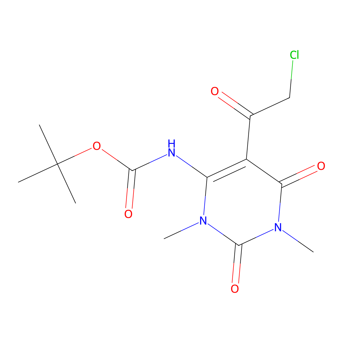 tert-butyl N-[5-(2-chloroacetyl)-1,3-dimethyl-2,6-dioxo-1,2,3,6-tetrahydropyrimidin-4-yl]carbamate molecular structure, CAS 2680787-47-5