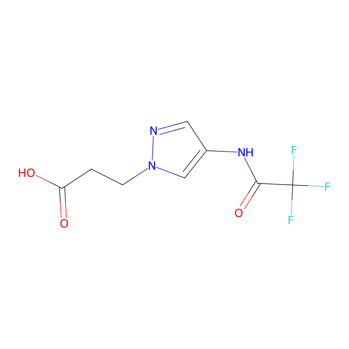 3-[4-(2,2,2-trifluoroacetamido)-1H-pyrazol-1-yl]propanoic acid molecular structure, CAS 2680787-48-6