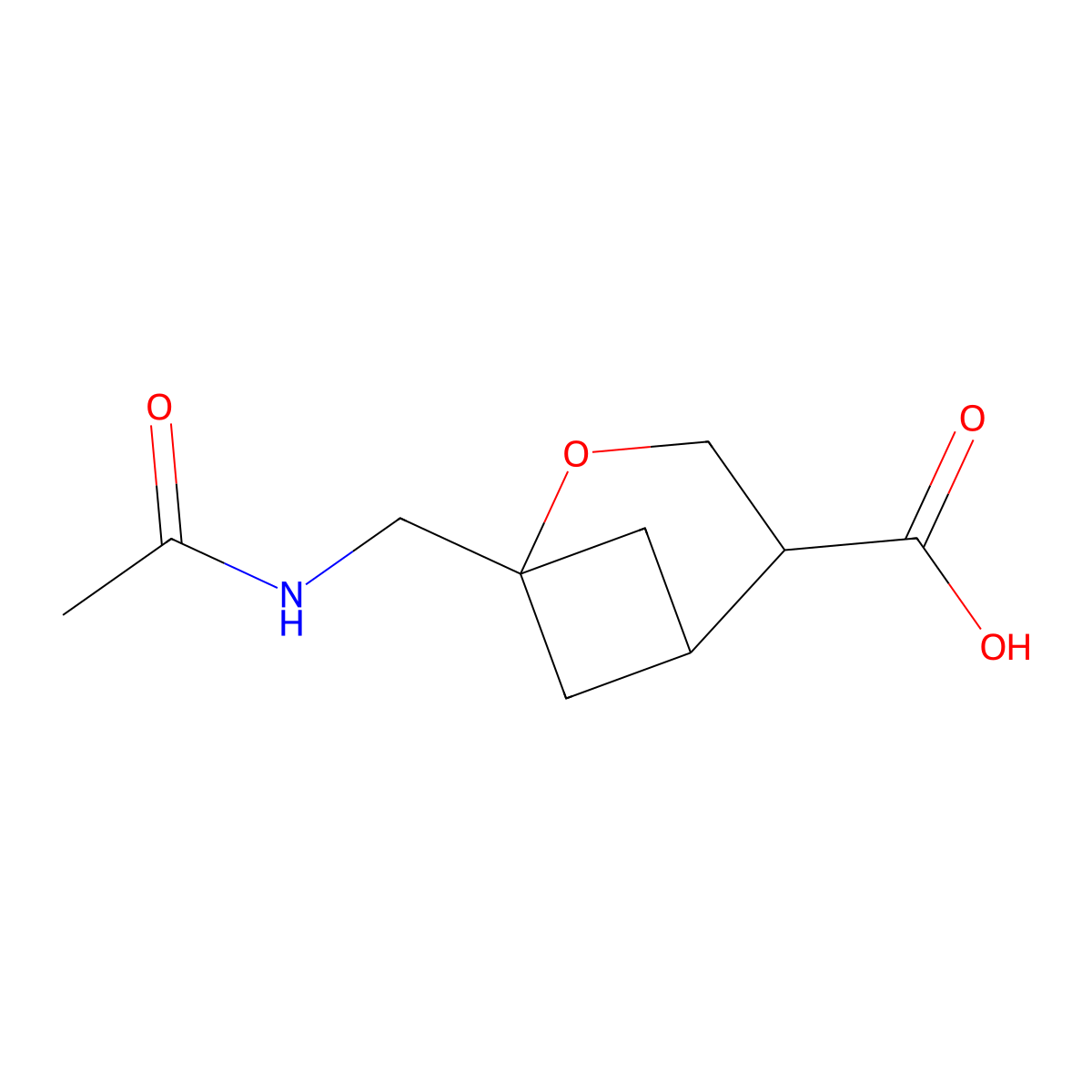 1-(Acetamidomethyl)-2-oxabicyclo[3.1.1]heptane-4-carboxylic acid molecular structure, CAS 2680787-67-9