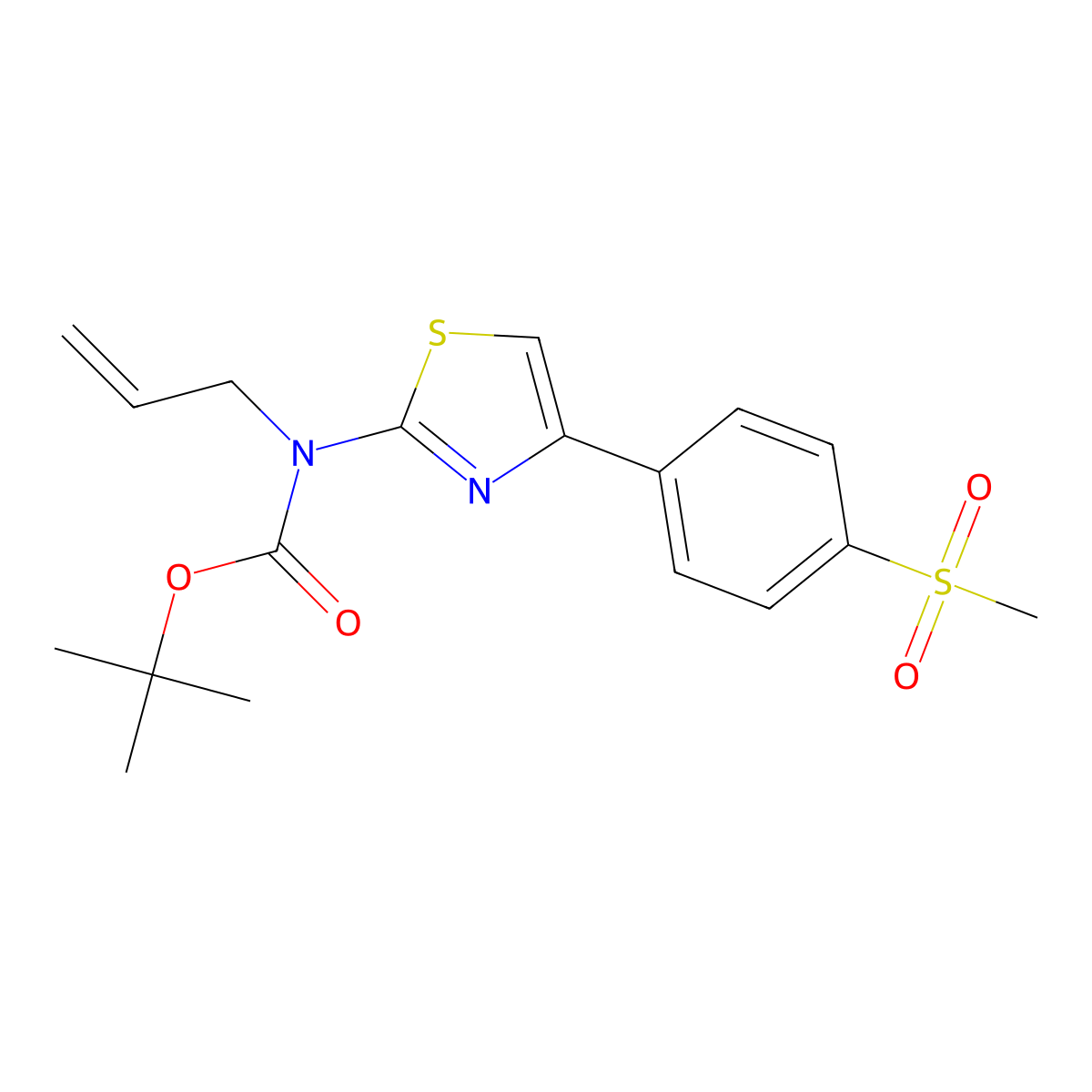 tert-butyl N-[4-(4-methanesulfonylphenyl)-1,3-thiazol-2-yl]-N-(prop-2-en-1-yl)carbamate molecular structure, CAS 2680787-73-7