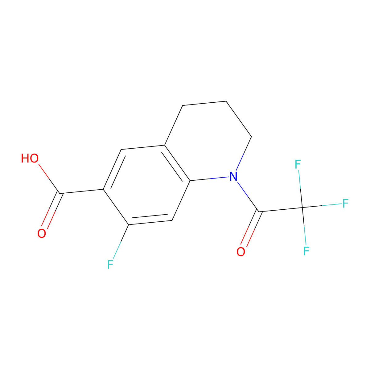 7-Fluoro-1-(2,2,2-trifluoroacetyl)-1,2,3,4-tetrahydroquinoline-6-carboxylic acid molecular structure, CAS 2680787-79-3