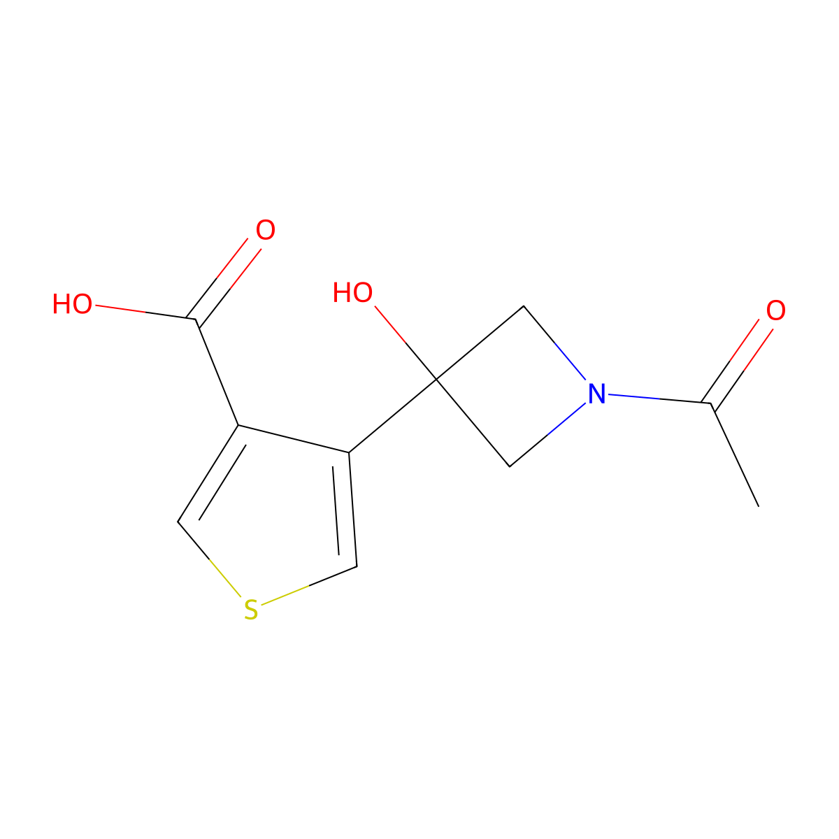4-(1-Acetyl-3-hydroxyazetidin-3-yl)thiophene-3-carboxylic acid molecular structure, CAS 2680787-91-9