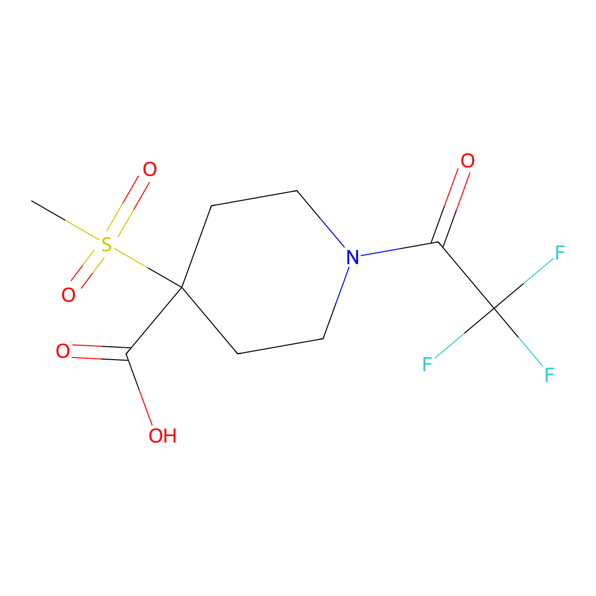 4-Methanesulfonyl-1-(2,2,2-trifluoroacetyl)piperidine-4-carboxylic acid molecular structure, CAS 2680787-94-2