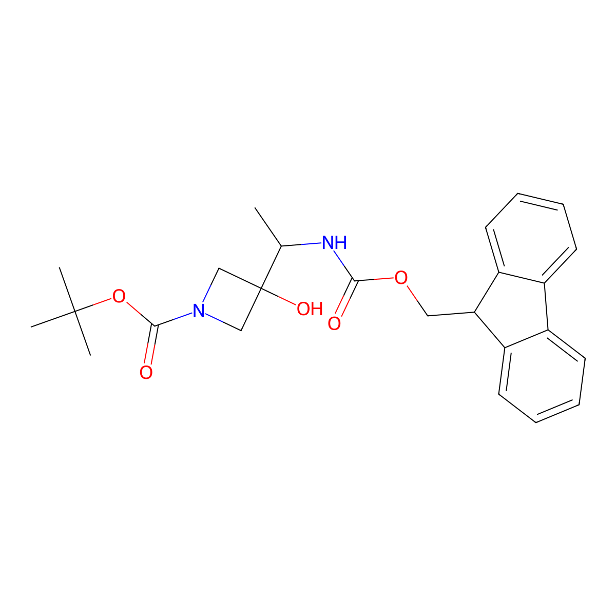 tert-butyl 3-[1-({[(9H-fluoren-9-yl)methoxy]carbonyl}amino)ethyl]-3-hydroxyazetidine-1-carboxylate molecular structure, CAS 2680788-06-9