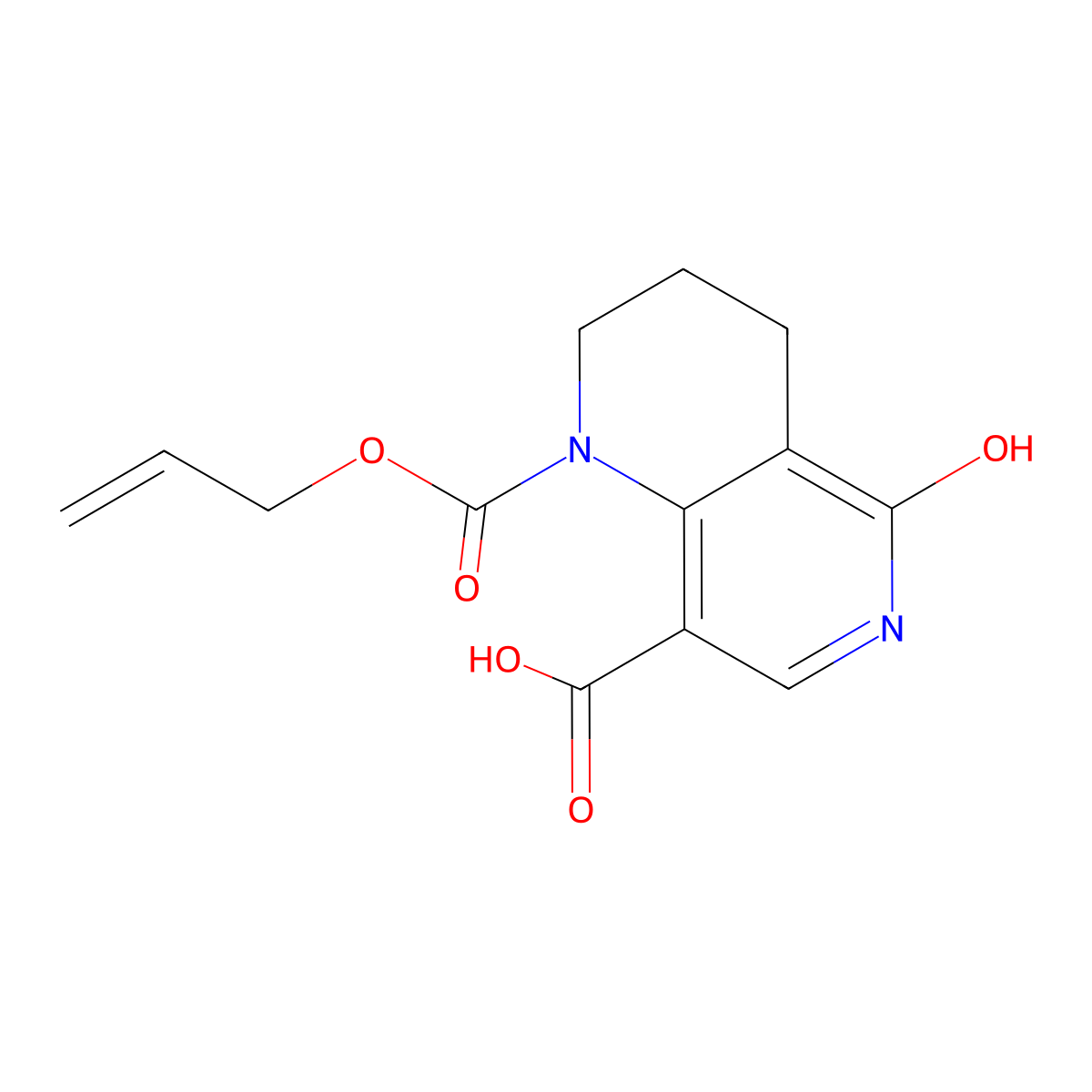 5-Hydroxy-1-[(prop-2-en-1-yloxy)carbonyl]-1,2,3,4-tetrahydro-1,6-naphthyridine-8-carboxylic acid molecular structure, CAS 2680788-10-5