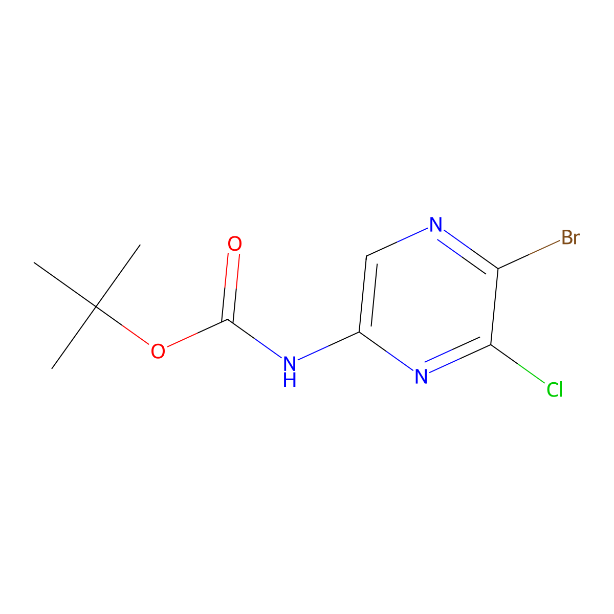 tert-butyl N-(5-bromo-6-chloropyrazin-2-yl)carbamate molecular structure, CAS 2680788-19-4