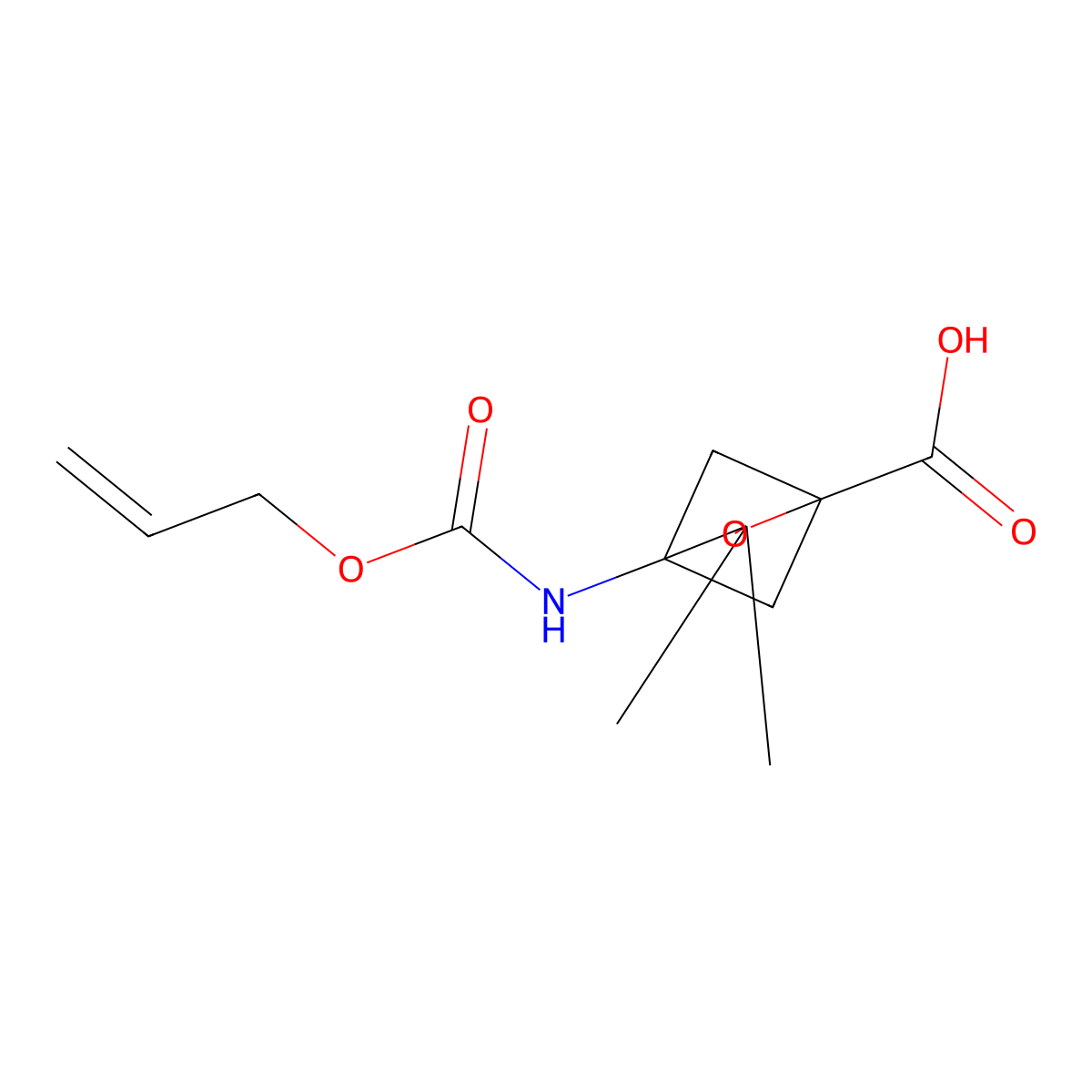 3,3-Dimethyl-4-{[(prop-2-en-1-yloxy)carbonyl]amino}-2-oxabicyclo[2.1.1]hexane-1-carboxylic acid molecular structure, CAS 2680788-21-8