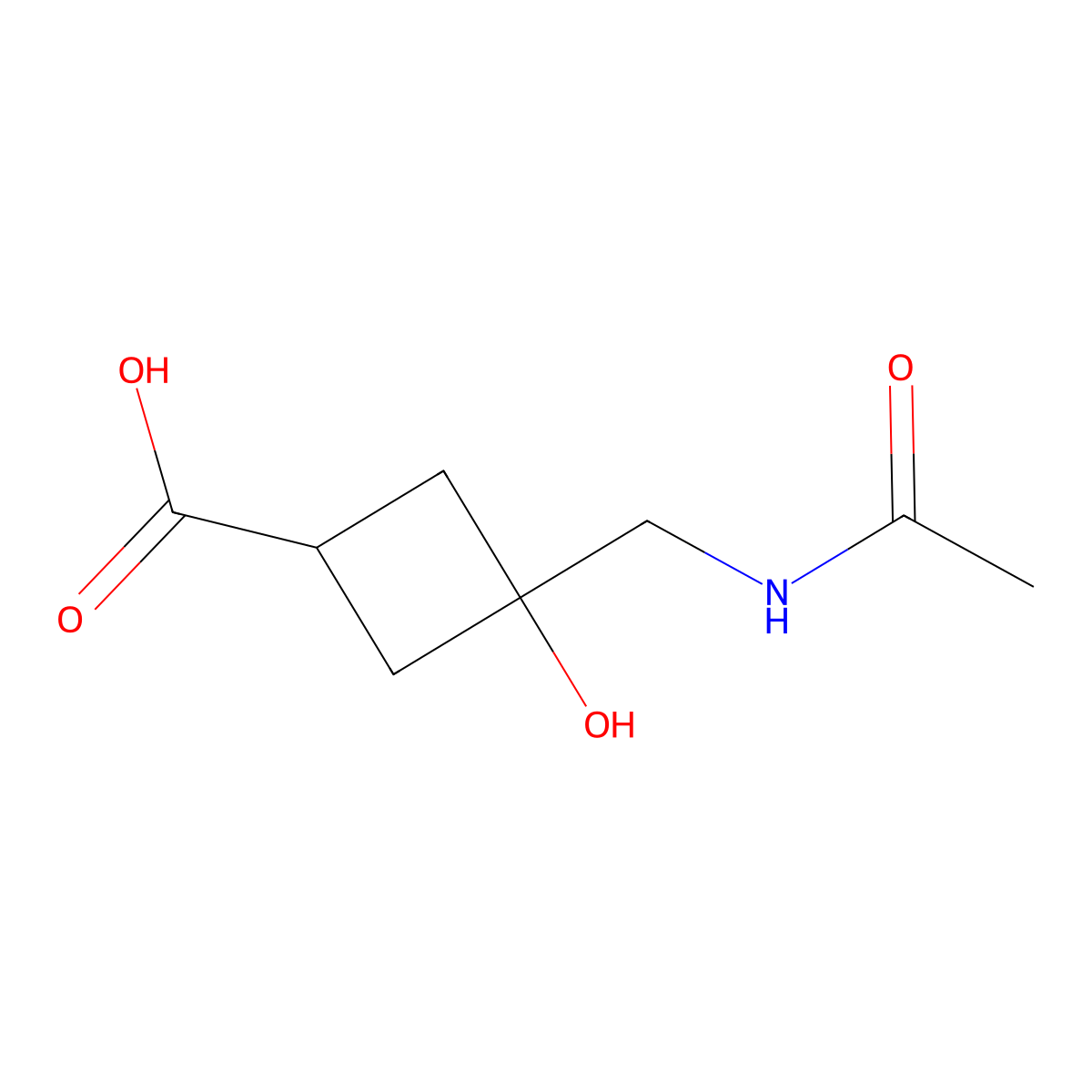 3-(Acetamidomethyl)-3-hydroxycyclobutane-1-carboxylic acid molecular structure, CAS 2680788-26-3