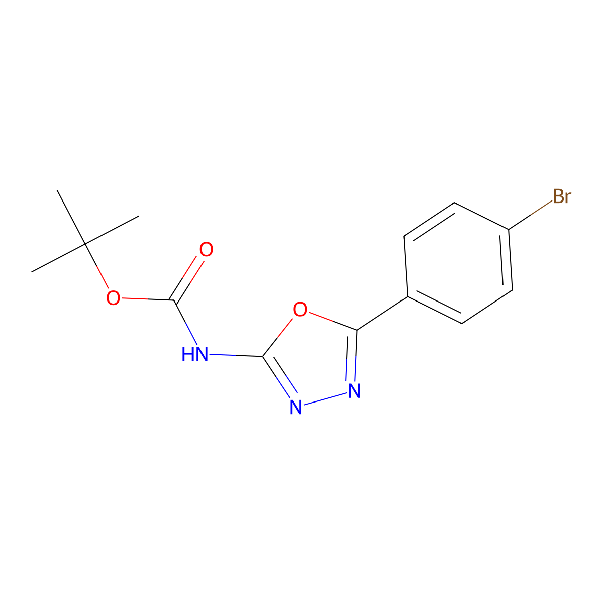 tert-butyl N-[5-(4-bromophenyl)-1,3,4-oxadiazol-2-yl]carbamate molecular structure, CAS 2680788-33-2