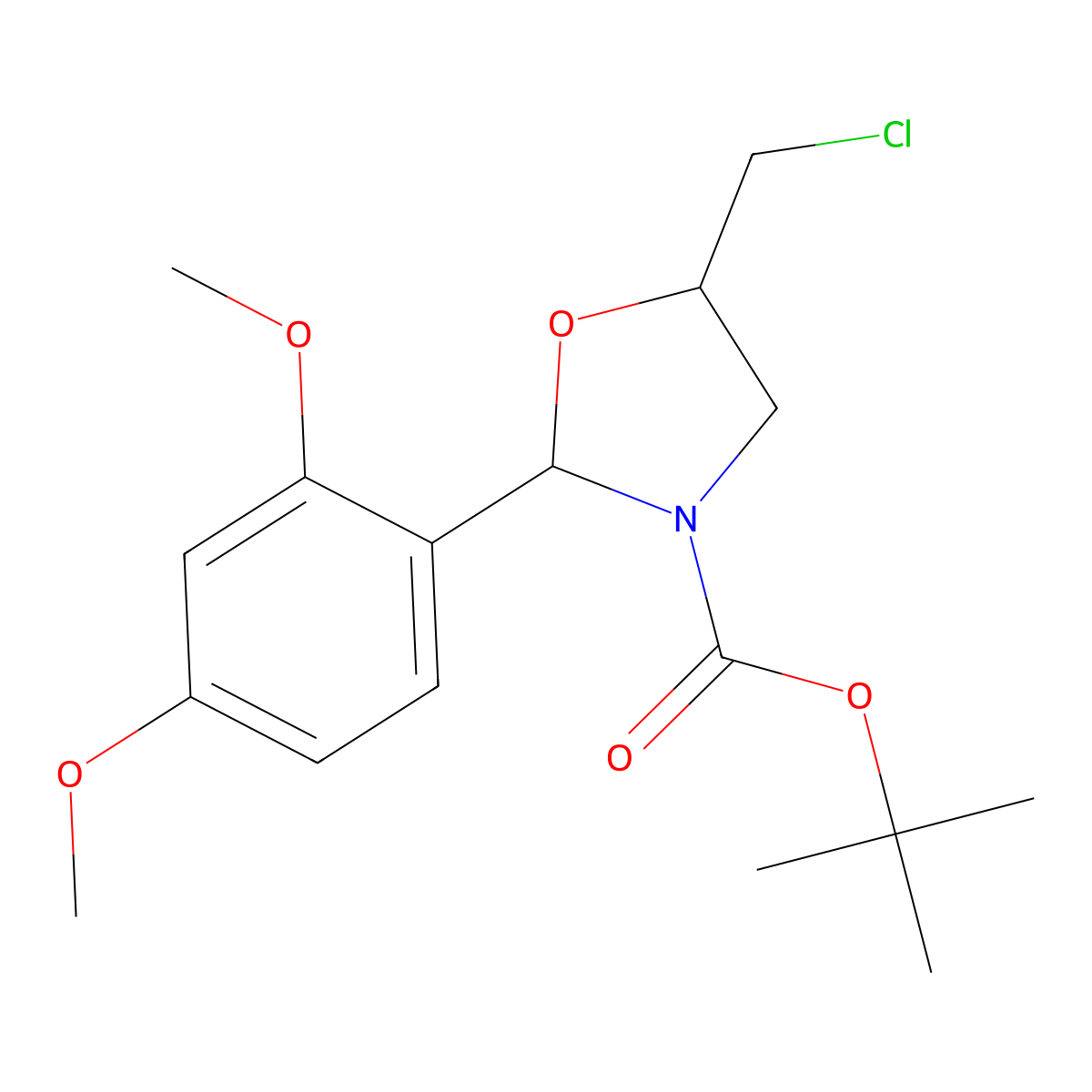 Tert-butyl 5-(chloromethyl)-2-(2,4-dimethoxyphenyl)-1,3-oxazolidine-3-carboxylate molecular structure, CAS 2680788-38-7