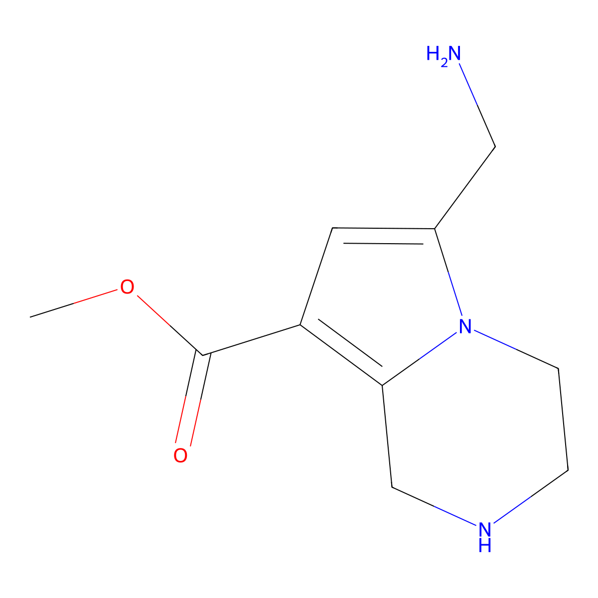 methyl 6-(aminomethyl)-1H,2H,3H,4H-pyrrolo[1,2-a]pyrazine-8-carboxylate molecular structure, CAS 2680788-41-2