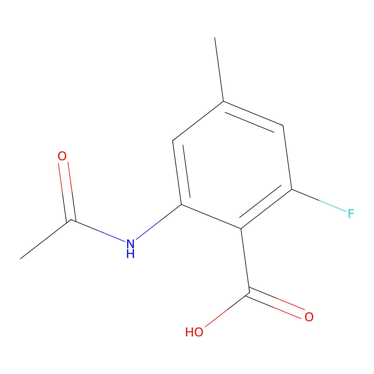 2-Acetamido-6-fluoro-4-methylbenzoic acid molecular structure, CAS 2680788-42-3