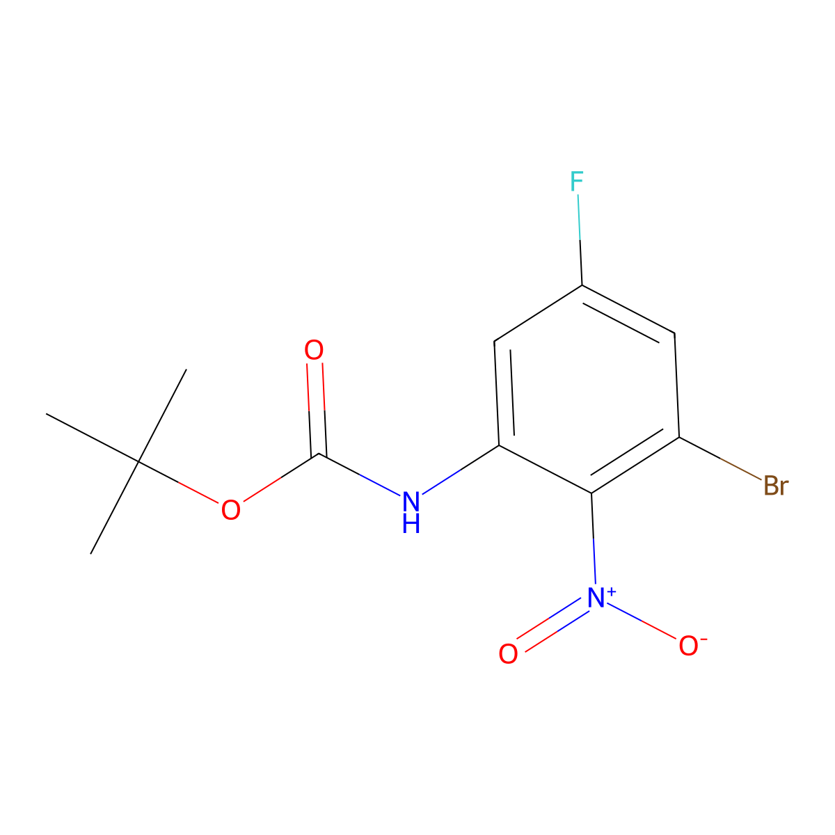 tert-butyl N-(3-bromo-5-fluoro-2-nitrophenyl)carbamate molecular structure, CAS 2680788-49-0
