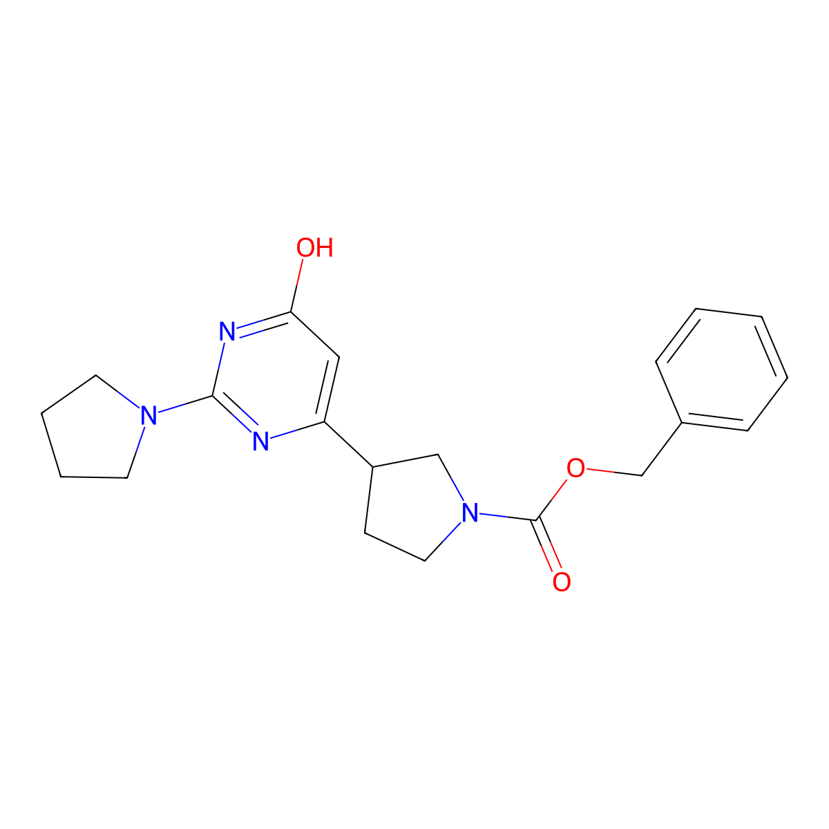 Benzyl 3-[6-hydroxy-2-(pyrrolidin-1-yl)pyrimidin-4-yl]pyrrolidine-1-carboxylate molecular structure, CAS 2680788-53-6