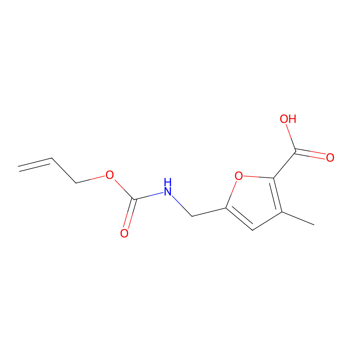 3-Methyl-5-({[(prop-2-en-1-yloxy)carbonyl]amino}methyl)furan-2-carboxylic acid molecular structure, CAS 2680788-58-1