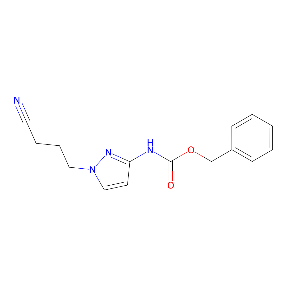 benzyl N-[1-(3-cyanopropyl)-1H-pyrazol-3-yl]carbamate molecular structure, CAS 2680788-66-1