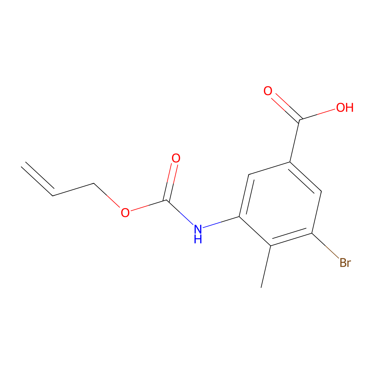 3-Bromo-4-methyl-5-{[(prop-2-en-1-yloxy)carbonyl]amino}benzoic acid molecular structure, CAS 2680788-79-6