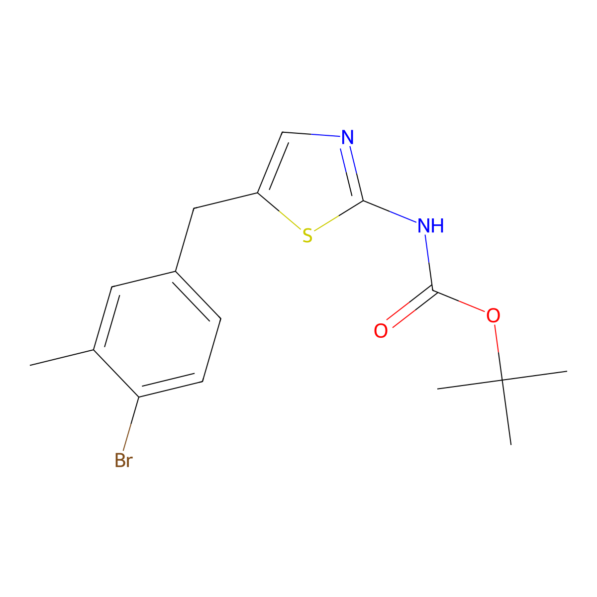 tert-butyl N-{5-[(4-bromo-3-methylphenyl)methyl]-1,3-thiazol-2-yl}carbamate molecular structure, CAS 2680789-08-4