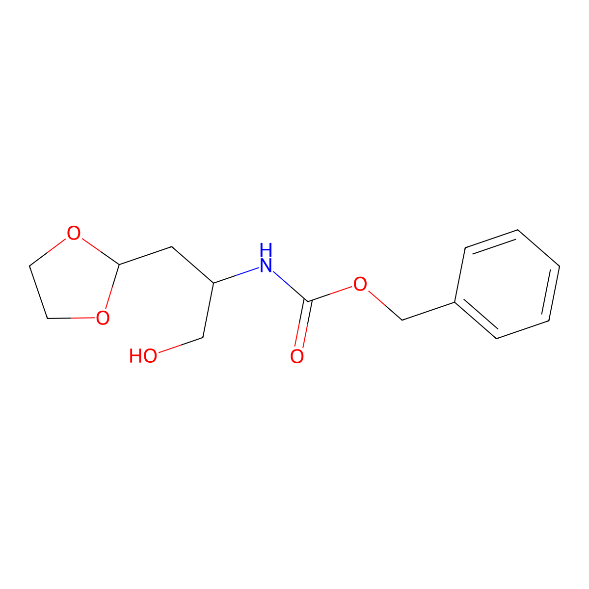 benzyl N-[1-(1,3-dioxolan-2-yl)-3-hydroxypropan-2-yl]carbamate molecular structure, CAS 2680789-25-5
