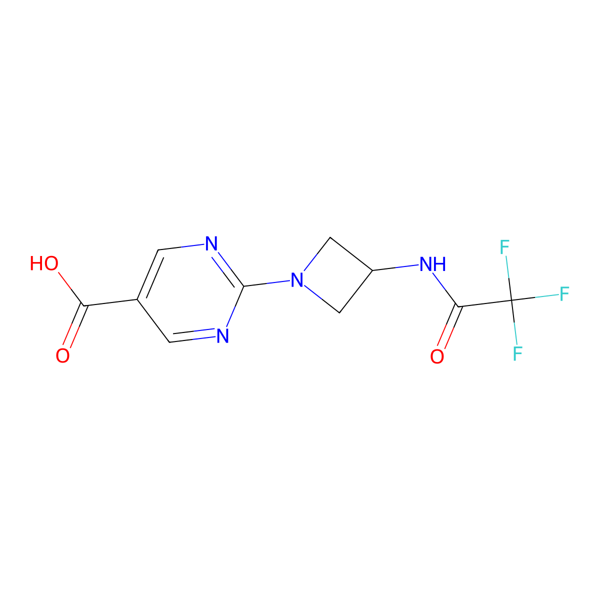 2-[3-(Trifluoroacetamido)azetidin-1-yl]pyrimidine-5-carboxylic acid molecular structure, CAS 2680789-26-6