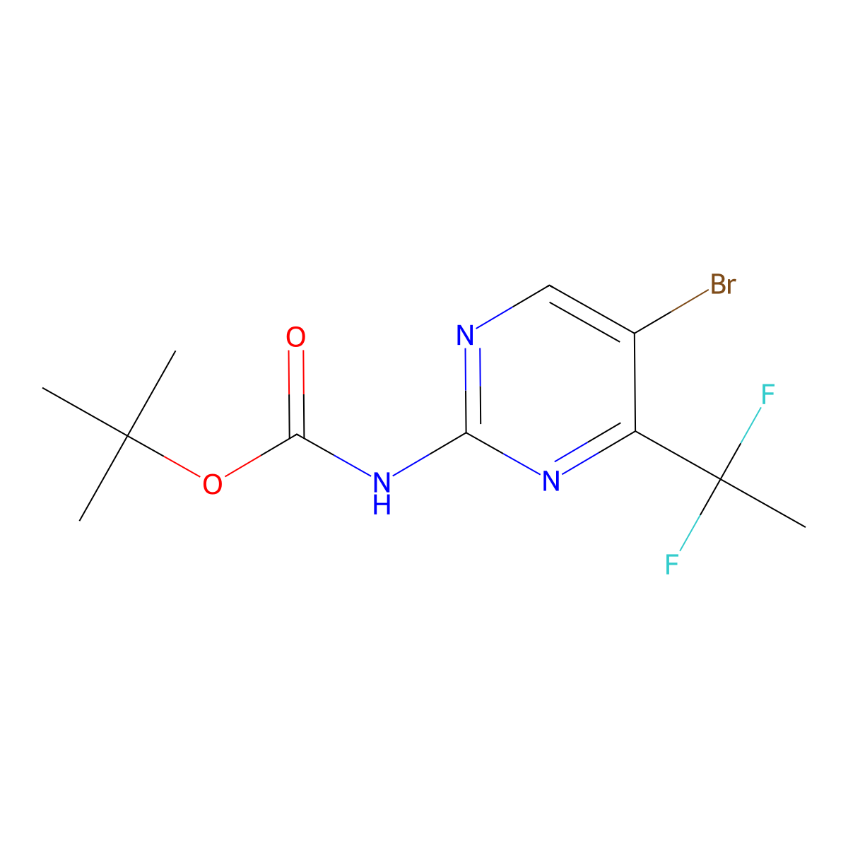 tert-butyl N-[5-bromo-4-(1,1-difluoroethyl)pyrimidin-2-yl]carbamate molecular structure, CAS 2680789-40-4