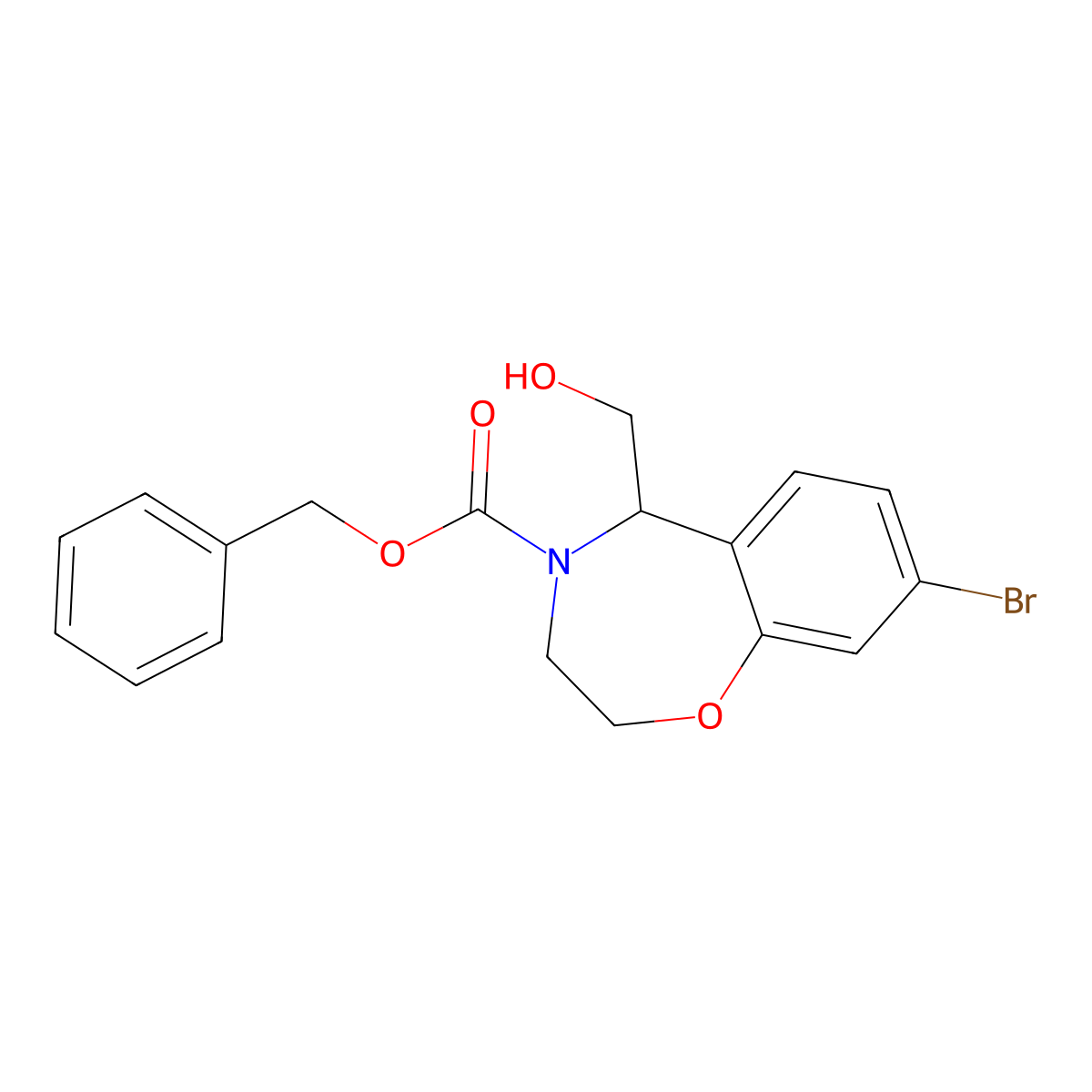 Benzyl 8-bromo-5-(hydroxymethyl)-2,3,4,5-tetrahydro-1,4-benzoxazepine-4-carboxylate molecular structure, CAS 2680789-43-7