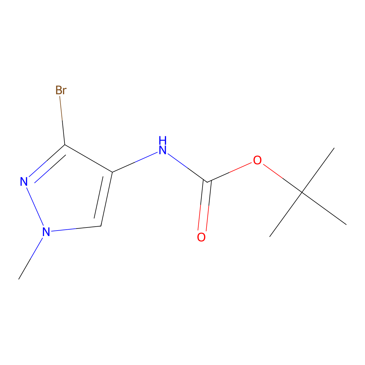 tert-Butyl (3-bromo-1-methyl-1H-pyrazol-4-yl)carbamate molecular structure, CAS 2680789-55-1