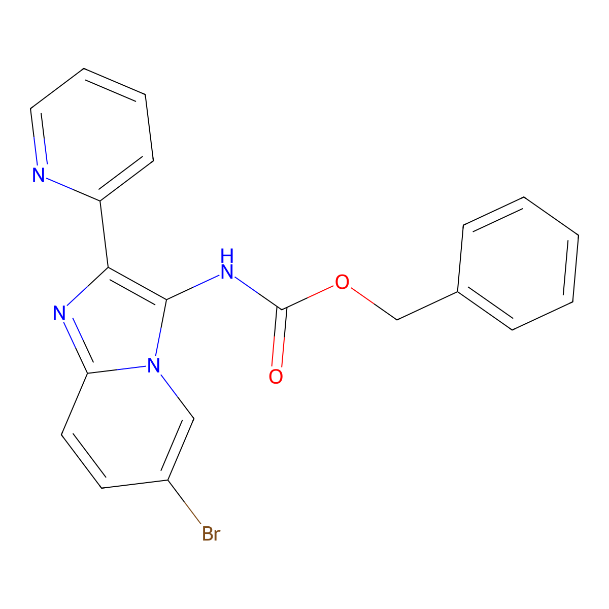 benzyl N-[6-bromo-2-(pyridin-2-yl)imidazo[1,2-a]pyridin-3-yl]carbamate molecular structure, CAS 2680789-58-4