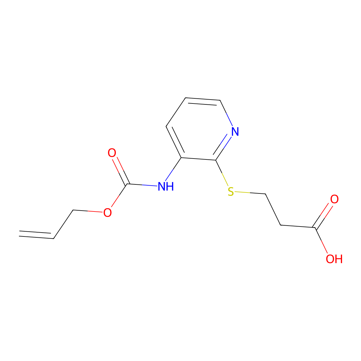 3-[(3-{[(Prop-2-en-1-yloxy)carbonyl]amino}pyridin-2-yl)sulfanyl]propanoic acid molecular structure, CAS 2680789-64-2