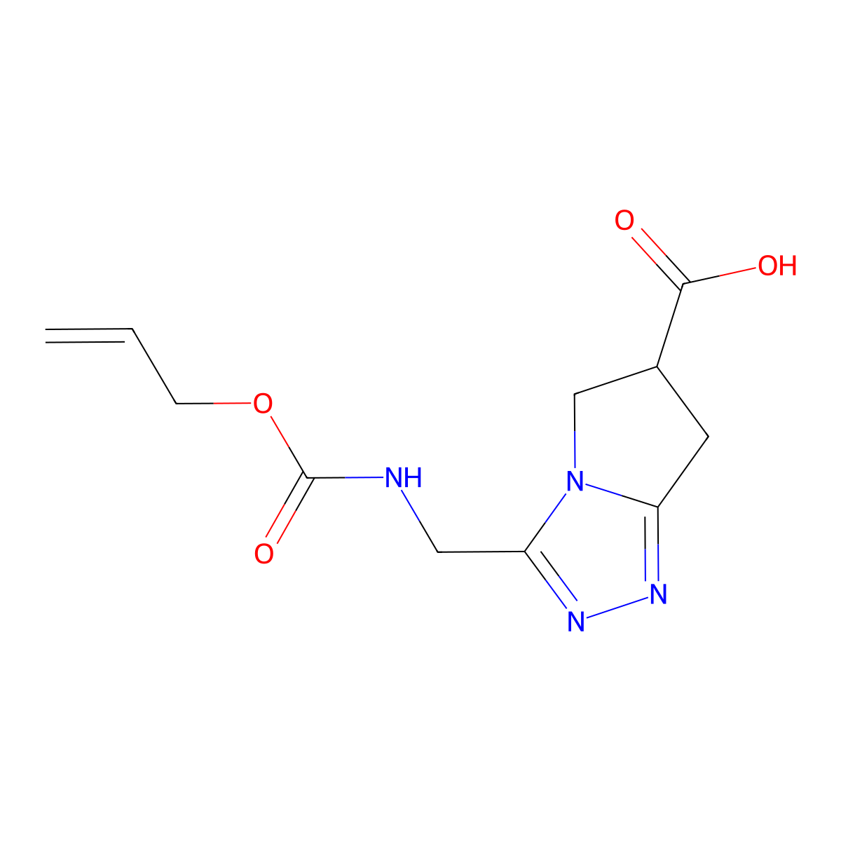 3-({[(prop-2-en-1-yloxy)carbonyl]amino}methyl)-5H,6H,7H-pyrrolo[2,1-c][1,2,4]triazole-6-carboxylic acid molecular structure, CAS 2680789-71-1