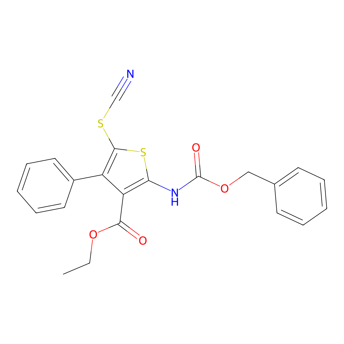 Ethyl 2-{[(benzyloxy)carbonyl]amino}-5-(cyanosulfanyl)-4-phenylthiophene-3-carboxylate molecular structure, CAS 2680789-76-6