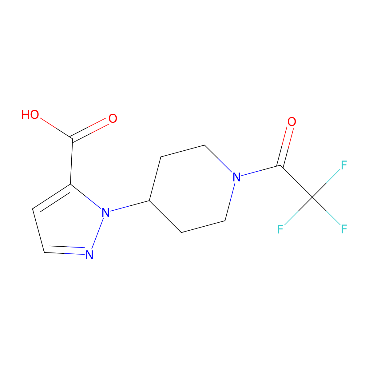 1-[1-(2,2,2-trifluoroacetyl)piperidin-4-yl]-1H-pyrazole-5-carboxylic acid molecular structure, CAS 2680789-87-9
