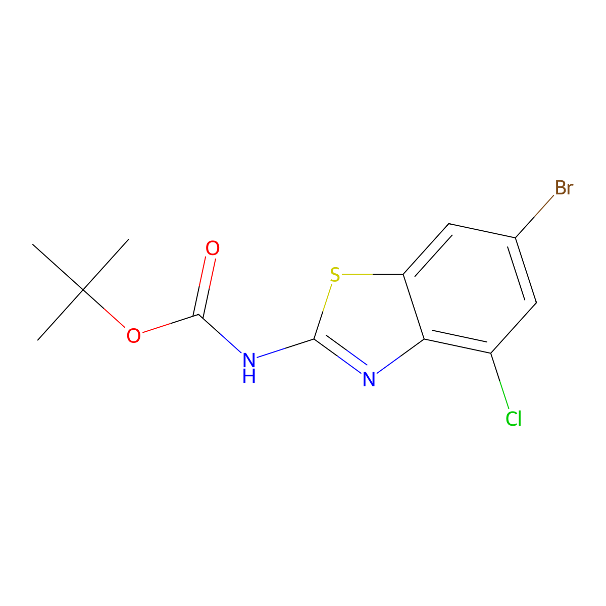 tert-butyl N-(6-bromo-4-chloro-1,3-benzothiazol-2-yl)carbamate molecular structure, CAS 2680789-88-0