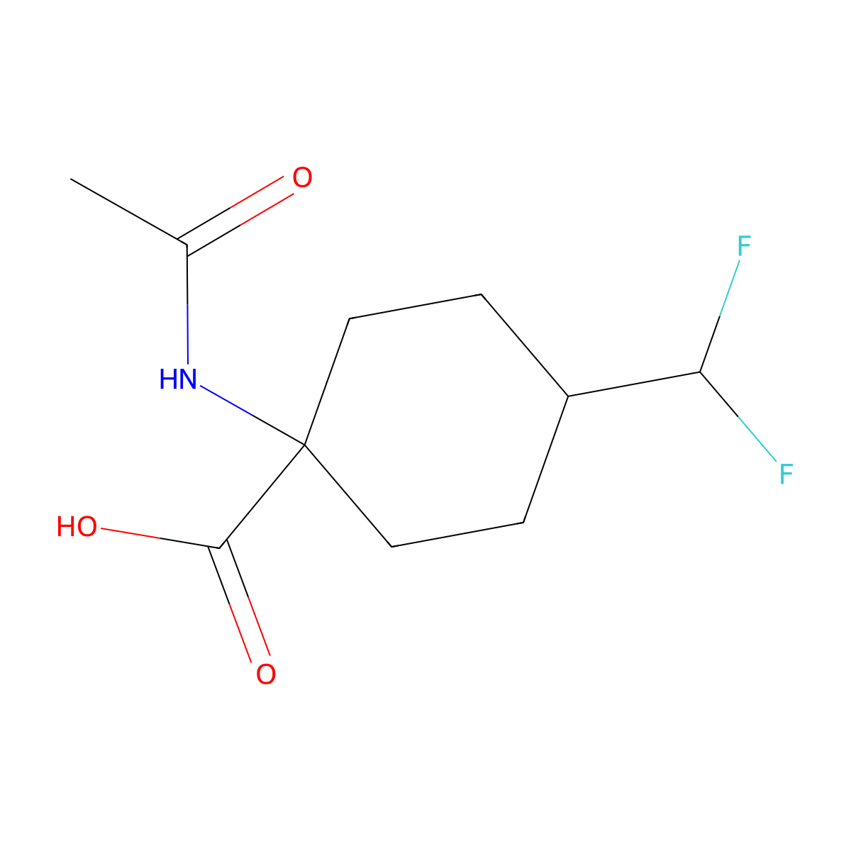 4-(Difluoromethyl)-1-acetamidocyclohexane-1-carboxylic acid molecular structure, CAS 2680790-06-9